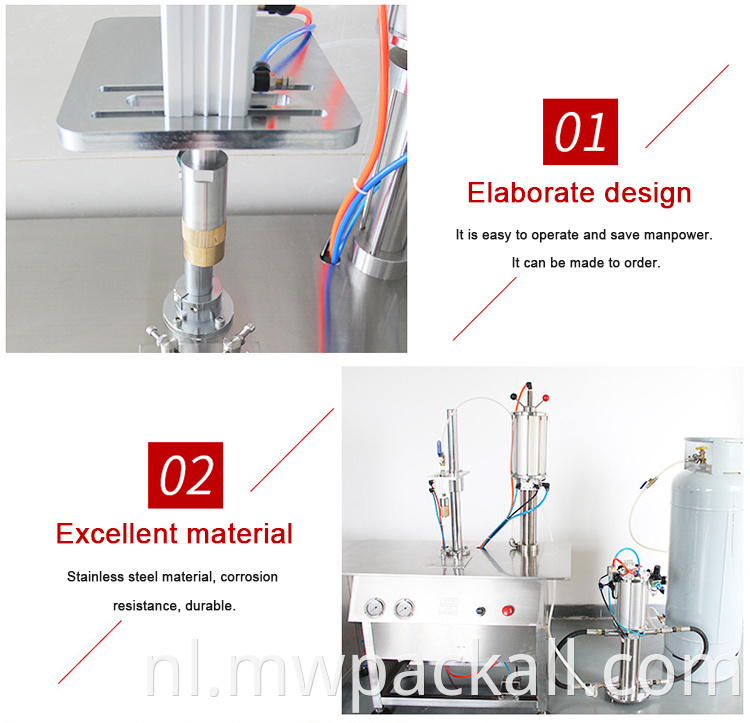 Nieuw model kleine productiemachines pneumatische aerosol blik vulmachine